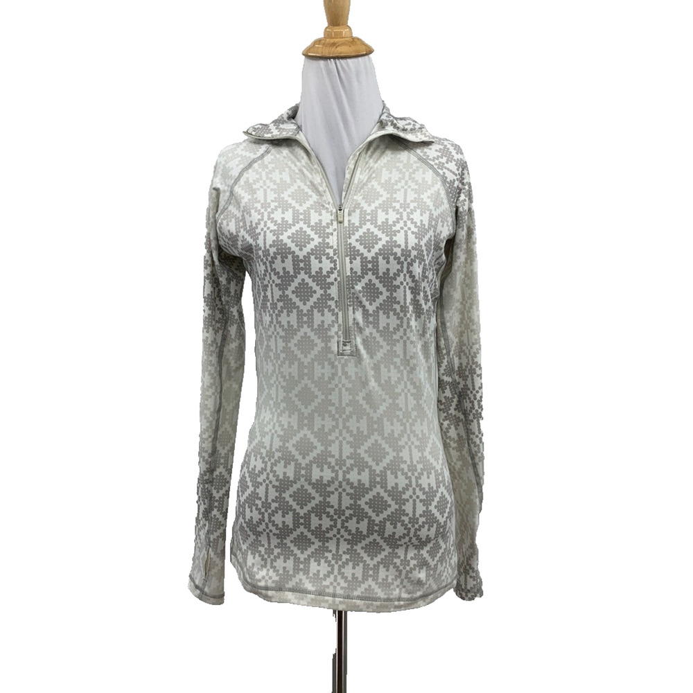 Nike Pro Shirt Women S Small White Ivory Half Zip Geometric Pullover Long Sleeve